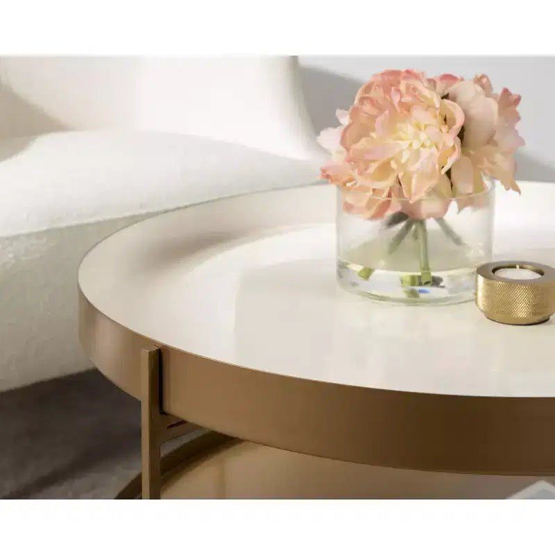 Kate and Laurel Nira Round Metal Coffee Table, 26 Diameter, White and Gold