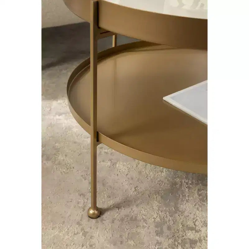 Kate and Laurel Nira Round Metal Coffee Table, 26 Diameter, White and Gold