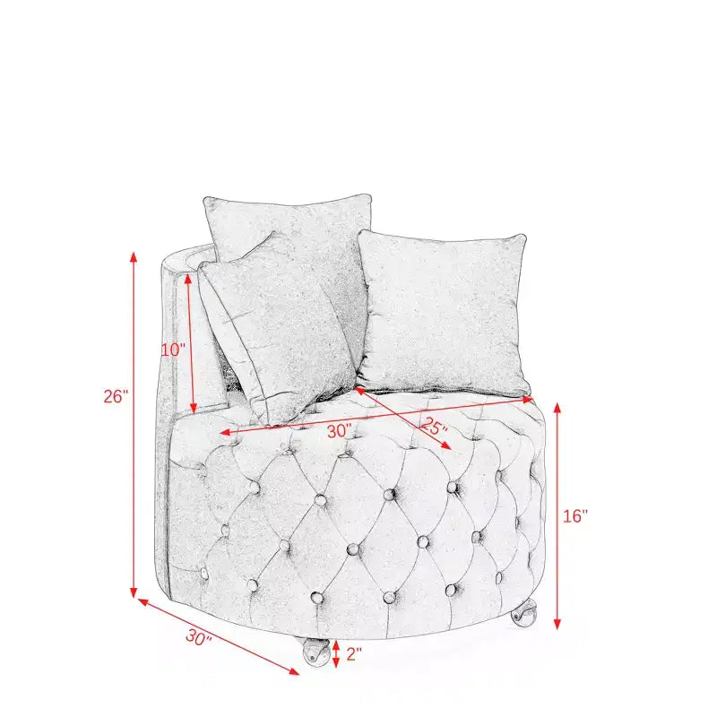 Button Tufted Living Room Upholstered Swivel Chair with Movable Wheels and 3 Pillows - ModernLuxe