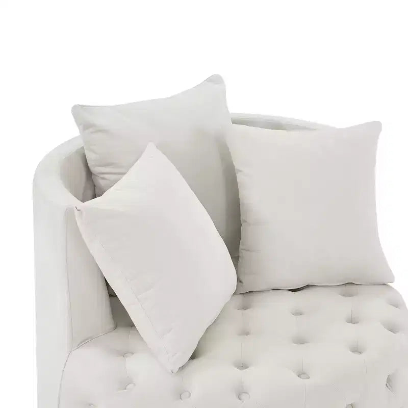 Button Tufted Living Room Upholstered Swivel Chair with Movable Wheels and 3 Pillows - ModernLuxe