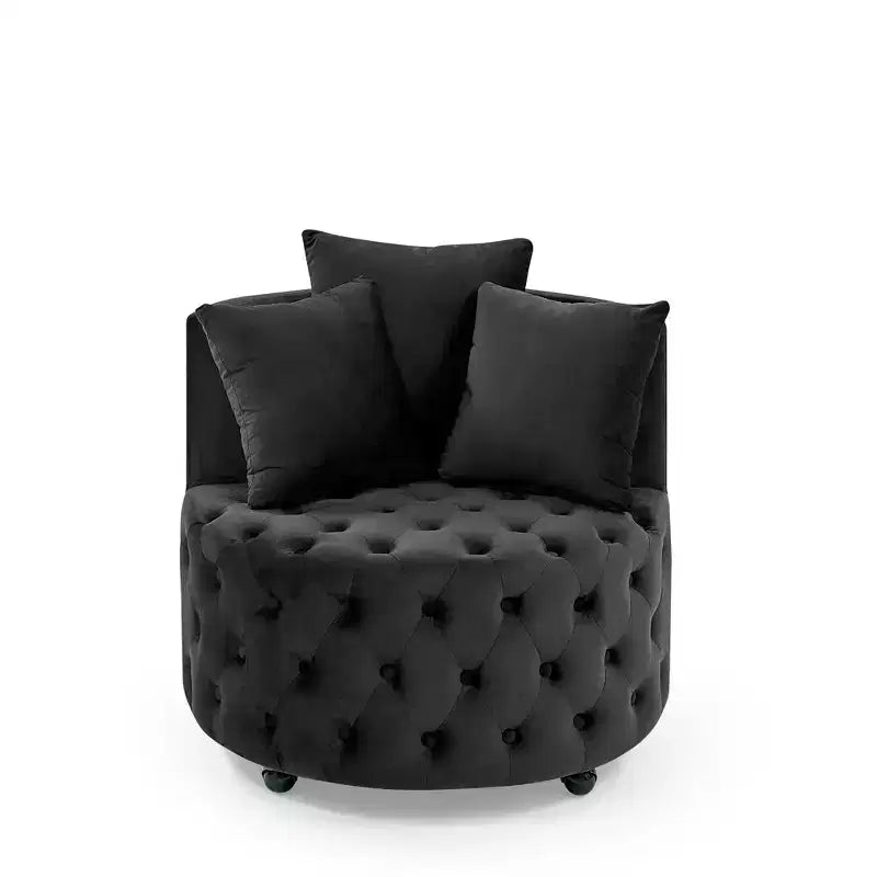 Button Tufted Living Room Upholstered Swivel Chair with Movable Wheels and 3 Pillows - ModernLuxe