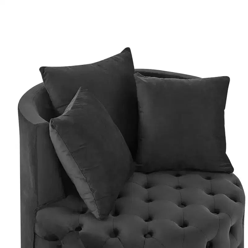 Button Tufted Living Room Upholstered Swivel Chair with Movable Wheels and 3 Pillows - ModernLuxe