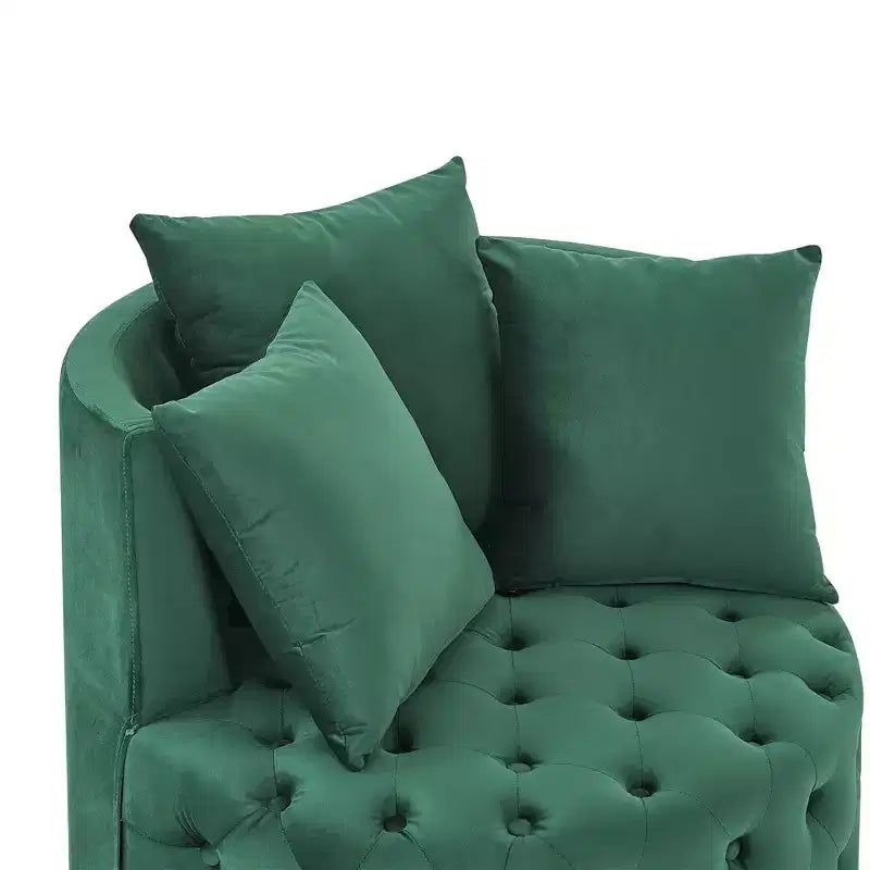 Button Tufted Living Room Upholstered Swivel Chair with Movable Wheels and 3 Pillows - ModernLuxe
