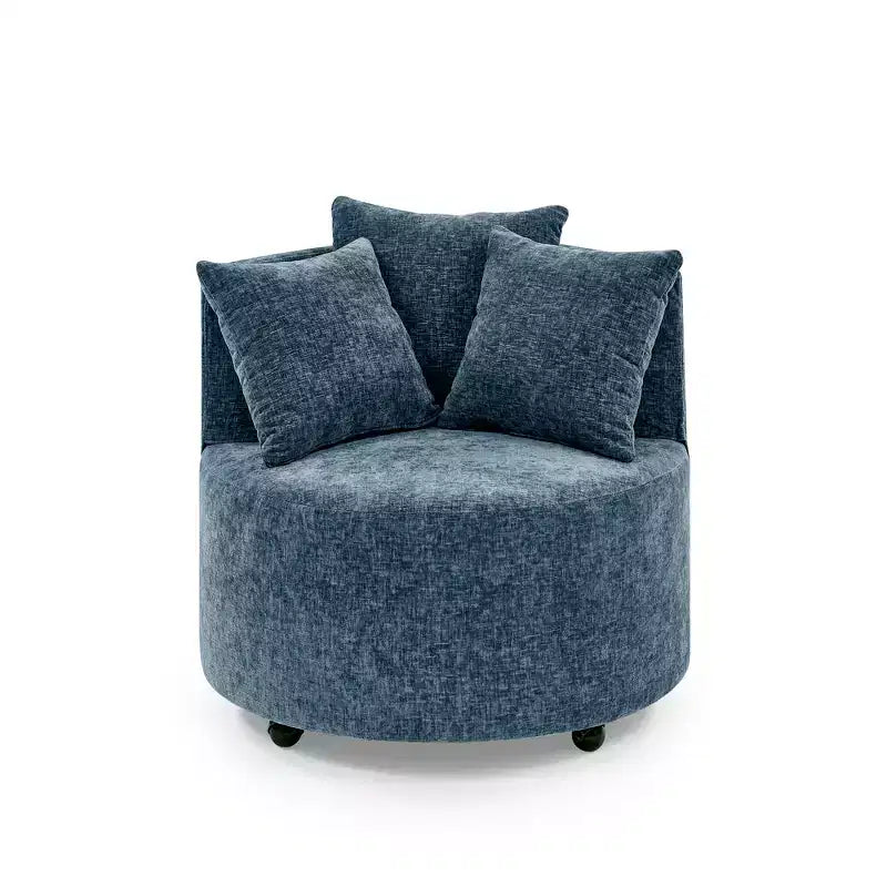 Button Tufted Living Room Upholstered Swivel Chair with Movable Wheels and 3 Pillows - ModernLuxe