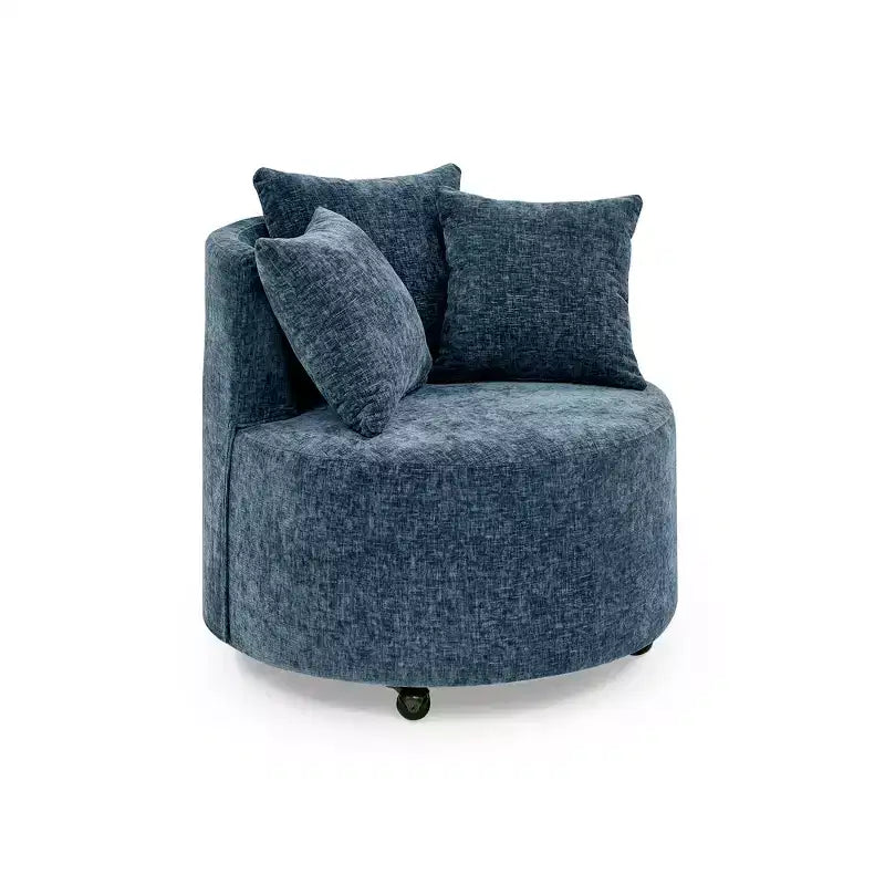 Button Tufted Living Room Upholstered Swivel Chair with Movable Wheels and 3 Pillows - ModernLuxe