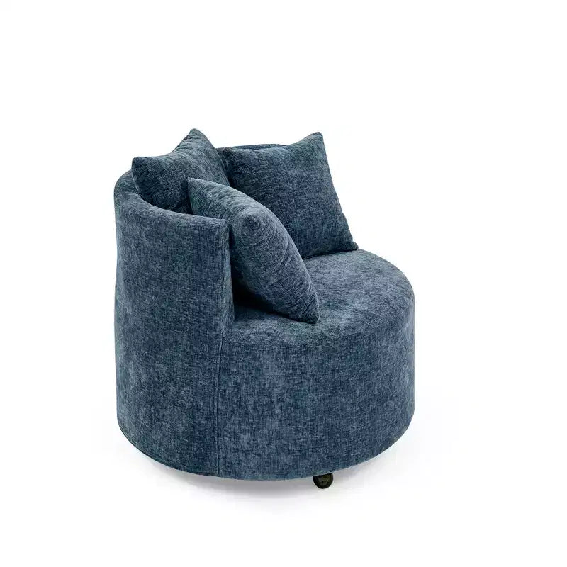 Button Tufted Living Room Upholstered Swivel Chair with Movable Wheels and 3 Pillows - ModernLuxe